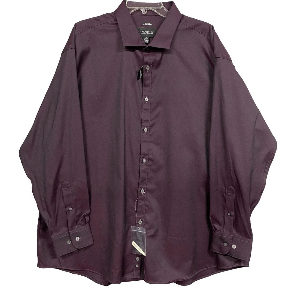 Awearness Kenneth Cole Mens 19 34/35 Dress Shirt Plum Extreme Slim Fit Stretch